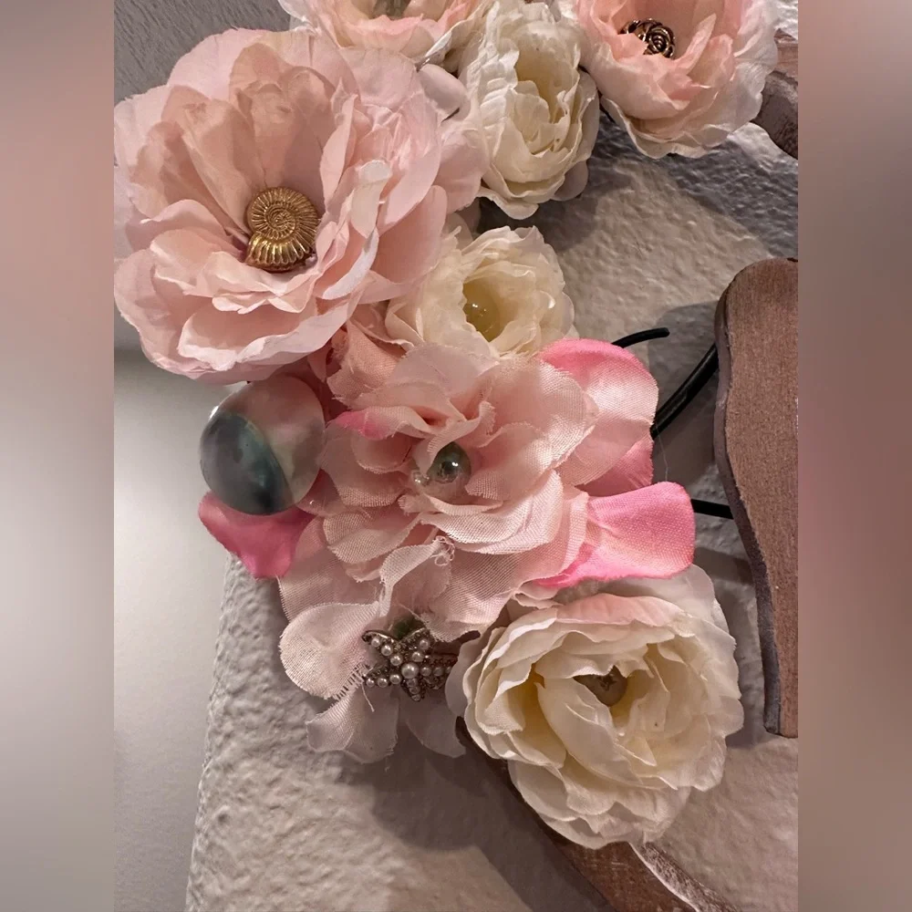 Handmade Floral Heart Wall Decor Birds Shabby Chic Cottagecore Wood Hanging